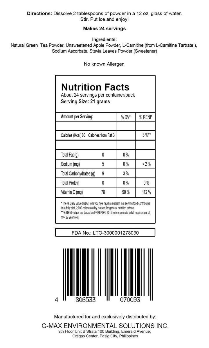 GMAX Keto Drink Mix Apple 500 grams Makes 24 Glasses GMax Keto